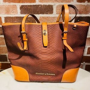 Dooney & Bourke Brown Leather Tote with Buckle Details